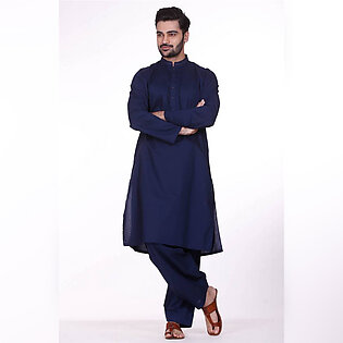 Al-karam Cotton Suit In Navy Blue Color