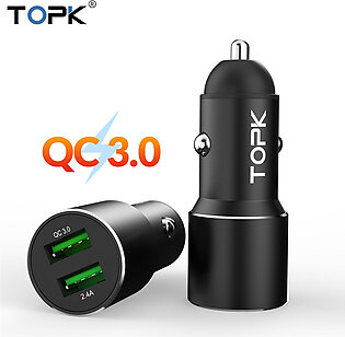 TOPK Dual USB Car Charger for iPhone Xiaomi Sansmsung,HUAWAI Quick Charge 3.0 Fast Charger Phone Charger Adapter in car