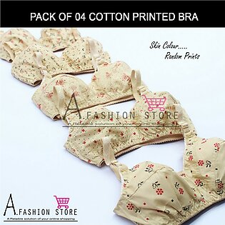 Pack of 04 Cotton Printed Bra Skin nude color Bra for Girls Random Prints Brazzer Blouse for Women Inner wear Undergarments