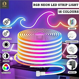 Rgb Neon Led Strip Light, 16ft Waterproof, Multicolor Kit, Adhesive, Flexible, Colour Changing Rope Lights, Remote Control, Pc Gaming, Bedroom, Kitchen, Home Decoration, 12v, Goods Consignment Mart