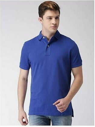 Jack Beos Royal Blue Solid Polo T-shirt For Men