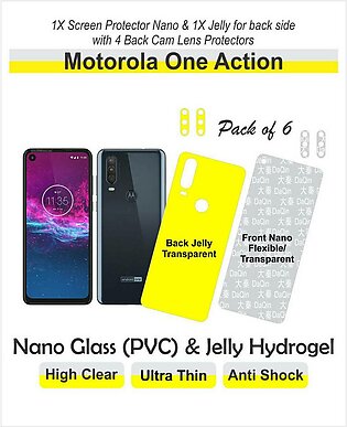Motorola One Action - Pack Of 6 - Screen Protector &amp; Back Side With 4 Pieces Of Back Cam Lens Protectors