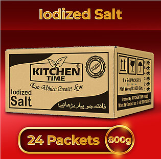 Iodized Salt (box 24 Pcs) - Refined Salt - Pure Namak - Iodized Refined - Salt Powder - Pure Iodized Salt - 100% Pure Salt - Iodized Salt 800g By Kitchen Time Foods