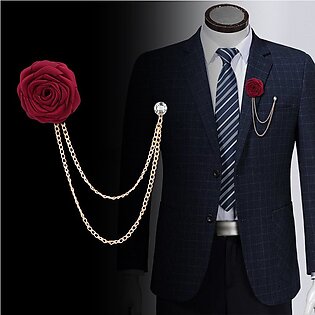 Flower Brooch Lapel Pin With Gold Color Chain Wedding Party For Men Coat