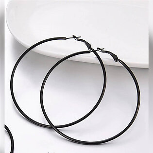 Round Hoop Earring For Women - 55mm - Black - Golden - Silver
