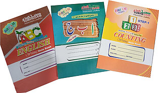 Writing Notebooks For Kids - English, Urdu & Math (counting) Notebooks- - Doted Line Copies | Likhai Wali Copy - 1st Learning Course, Set Of 3 Copies-paper Product Of subh-e-dam