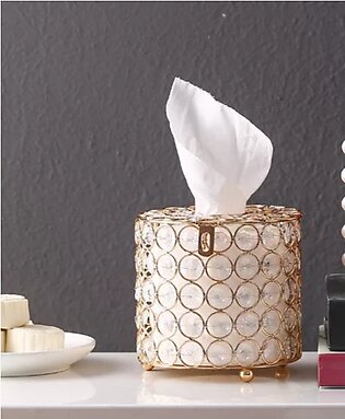 NS Collection-High Quality Round Beaded Metal Tissue Box Paper Acrylic Tissue Box