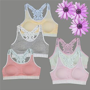 Pack Of 3 - Cotton Bra Vest For Girls Sports Bra Breathable Gym Top Wire Free Push Up Padded Bra For Girls-a25 Size Suitable (30 To 36)