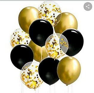 12pcs Black Golden Latex & Confetti Golden Balloons