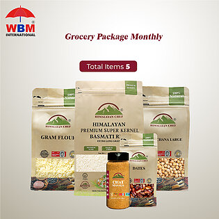 Himalayan Ramadan Grocery Package - Pack Of 5 | Super Kernel Basmati Rice , Irani Date, White Chana, Besan, Fruit Chat Masala