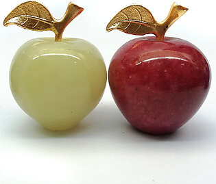 Marble Decoration Pieces - Set of 2 Red and Light Green onyx stone marble apple for decoration