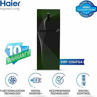 Haier 12 Cu Ft/Digital Inverter/HRF-336IFGA (Fresher & HCS Technology+Digital Control Panel+Turbo Fan+4 Temperature Sensors+ABT Technology+Inverter Compressor+Glass Door) Green Colour Refrigerator/10 Years Warranty