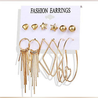 6 pair set Earings Stud & Drop Fashion Geometric Gold Color Set For Women Girls Metal  Earring  Jewelry