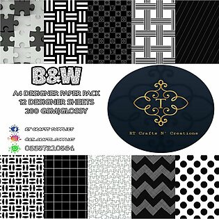 B&w Designer Paper Pack | Paper Pack For Scrapbook | Pattern Paper Pack | Card Making Scrapbook Specialty Paper Single Sided Glossy....10 Sheets Paper Pack