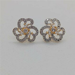 Fancy Flower Style Golden With Silver Stone | Ear Studs