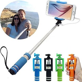 Selfie Stick With Extendable Audio Cable Wire For Smartphones - Multi-color