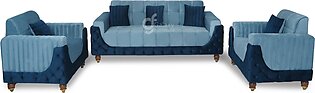 Galaxy Brand New Five Seater (05) 03+01+01 Turkish Design Imported Grey And Zinc Blue Velvet Modern Design Sofa Set 12 Years Diamond Supreme Warranty Foam With Imported Springs On Seat Acrylic Crafting Work Solid Keil Wood Frame Structure