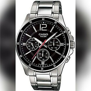 Casio General Enticer Silver Case Black Dial Analog Steel Band Watch for Mens-MTP-1374D-1AVDF