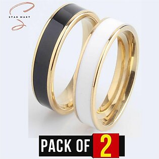 Pack of 2 - Golden White and Golden Black Premium Quality Rings for Men and Women