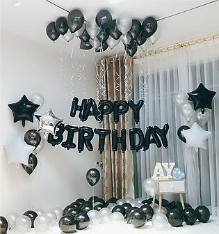 Complete Birthday Deal White & Black Color - 1set Black Happy Birthday Letter Balloons 18inch White And Black Stars Foil With 40 Latex Balloons Birthday Party Supplies For Adult Birthday