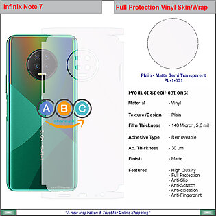 Infinix Note 7, Full Back Protection Sheet With Four Sides Vinyl Skin/wrap In Variety Of Textures And Colors For Note7