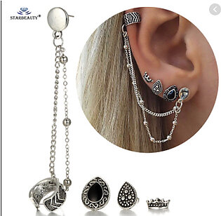 Stylish Long 4pcs/set Royal Crown Chain Tassel Earrring Women Jewelry