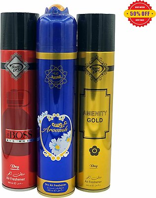 Air Freshener Big Boss | Aroosah | Aminity Gold | Pack Of 3 300ml Big Bottle House Care Room Spray Imported High Quality Value Budget Pack Deal Offer Fresh Scent Fragrance | Wash Room Bath Room Easy To Use | Office Room | Car Air Freshener | Hotel Room