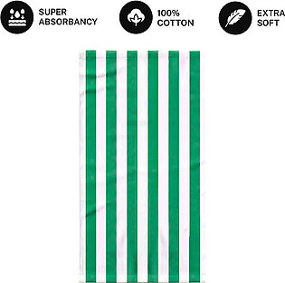 Towel / Beach Towel (24 X 48 Inches) - Green/white (100% Cotton)