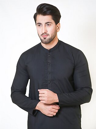 Cut Price 212e Shalwar Kameez Stitched Suit Wash& Wear Fabric Sherwani Collar Black