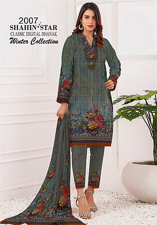 Shahin Star Classic Digital Dhanak Premium Quality Winter Collection Unstitched 3 Piece Suit DN# 2007