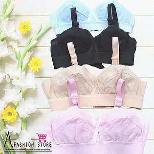 Pack of 04 Multi Colour Cotton Net 4 Hooks Bras Brief Blouse Brazier Brassier for Women Ladies Girls  Undergarments