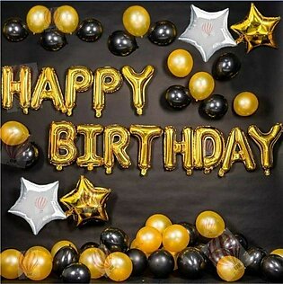 67pcs Birthday Package With Happy Birthday Golden Foil Balloons Stars Balloons And Latex Balloons