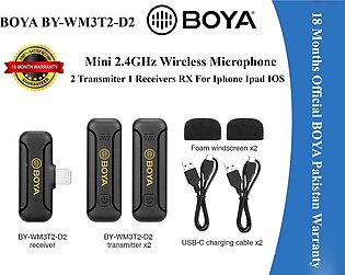 18 Month Warranty - Boya By-wm3t2-d2 Dual Channel Wireless Lavalier Microphone For Iphone_ipad, 2.4ghz Plug Play Lapel Clip-on Mic, Cordless Omnidirectional Mini Condenser Mic For Interview Video Podcast Vlog Recording (tx+tx+rx)