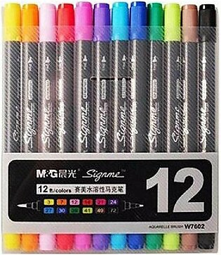Signme Pack Of 12 Dual Tip Watercolor Brush Markers For Sketching, Painting And Coloring - Multicolor