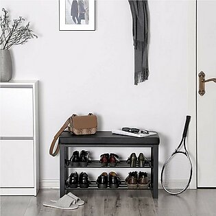 Shoe Rack, Shoe Storage Bench Shelf, Shoe Organizer With Foam Padded Seat, Faux Leather, Metal Frame, For Living Room & Entryway
