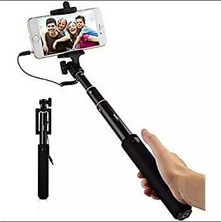 Selfie Stick With Extendable Audio Cable Wire - Black