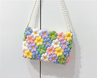 Handmade Crochet Bags For Ladies With Multicolor Flower Design - Cross Body Bags For Girls - Crochet Bags With Beads Strap For Girls