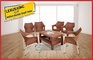 Set Of 6 Rattan Plastic Chairs Outdoor/ Garden Plastic Chairs And Stylish Plastic Table - Brown