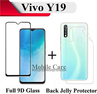 Vivo Y19 Full Black 9D5D6D10D11D21D Tempered Glass Screen Protector Full Glue Edge To Edge + Back Clear Jelly Protector Transparent Soft Film Protection Hydrogel Film Protector For Vivo Y19