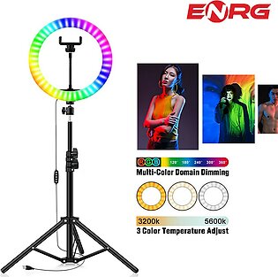 ENRG RGB LED Soft Ringlight 16 Spectrum 33 cm /13 inches  With 7.5ft Metal Tripod Stand And Mobile Phone Holder - Black