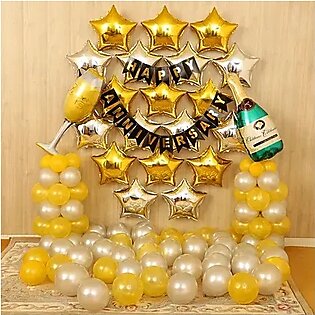 Golden With Silver Balloons Star Foil Happy Anniversary Decoration Theme Happy Anniversary Foil Balloons Happy Anniversary Decoration Set Happy Anniversary Balloons Party Decoration Happy Anniversary Set Red Happy Anniversary Banner
