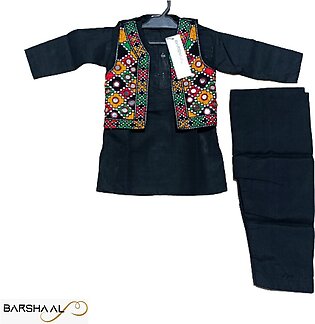 Black Kurta Shalwar And Balochi / Sindhi Koti For Baby Boys 3 Months To 5 Years – Traditional Boys Fashion Clothing