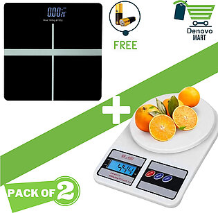 Pack of 2 Weight Scale Tempered Glass Electronic Digital Body And Kitchen Weight Scale Weight Scale, Bathroom Scale 180 KG with LCD Display Weight Machine