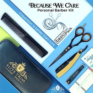Personal Barber Salon kit Bag, Basic Pack, Professional Men’s barber tools for shaving, hair cutting & grooming, scissors sets, razor, apron, comb, brush, nail cutter