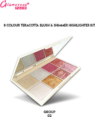 Glamorous Face 8 Color Baked Blusher And Highlighter Palette | Make-Up Kit