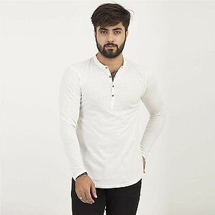 Full Sleeves Plain White Kurti Style Tshirt For Men