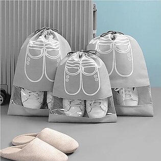 New Dustproof Rope Shoe Organizer Grey Travel Shoe Storage Bag With Clear Window Package Luggage Non-woven With Pvc Bag