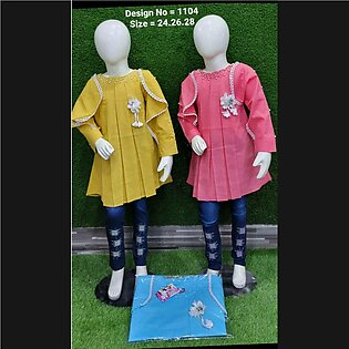 Summer offer - Designer Suit for girls ages 7-12 Years, best for occasions like Eid or parties - Designer Shirt With Denim Trouser For girls aged 4-12 years, available in 3 colours by Kalsoom Collections