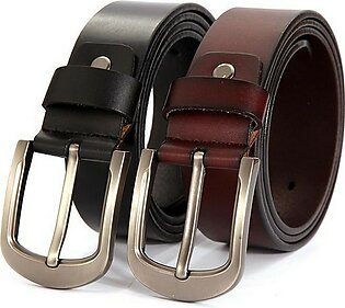 Pack of 2 Stylish Buckle Leather Belts for Men-Brown and Black