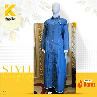 Khadijah Store - Denim Lining Style Long Coat Abaya For Girls